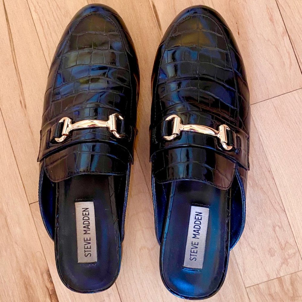 Steve Madden Loafer - Black Croc with Gold Accent
